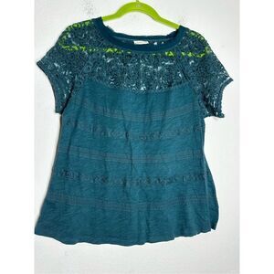Anthropology Meadow Rue Lace Teal Bohemian Top Blue Size S